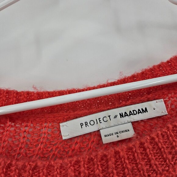 Project Naadam Sweater Coral Pink Open Knit Bell Sleeve Tied Bow Pullover Size S - Picture 2 of 7